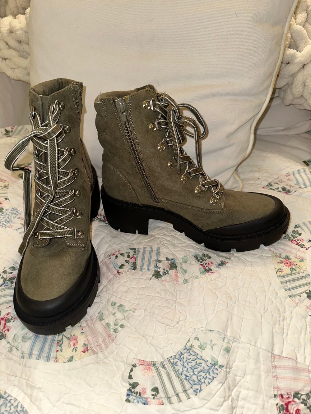 NEW ESPRIT ESTELLE LUG SOLE COMBAT HIKING BOOTS 8 OLIVE ARMY GREEN